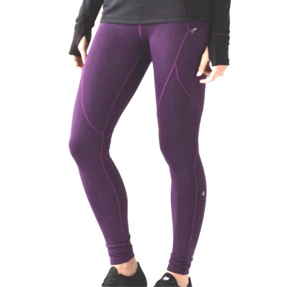Lululemon Leggings Womens Sz 6 First Mile Tech Tight Darkest Magenta Zip Pockets - Picture 1 of 16